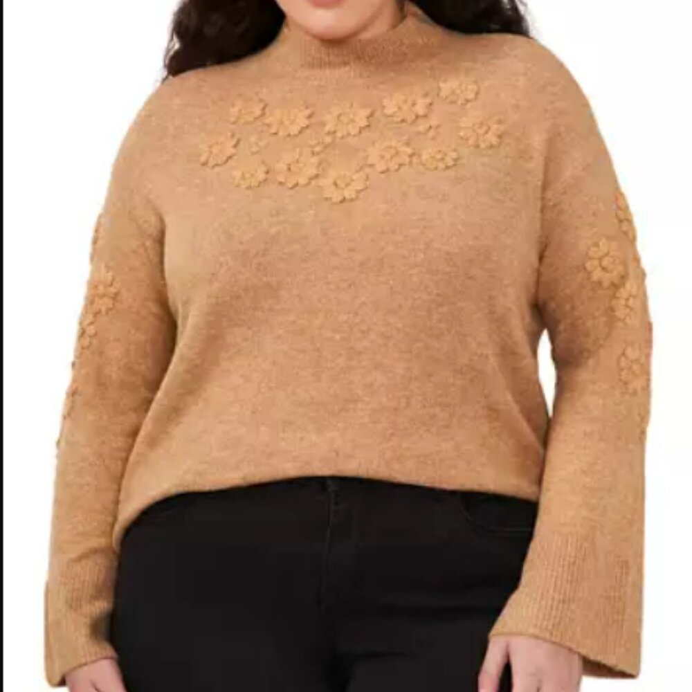 CeCe Flower Embroidery Bell Sleeve Sweater Plus Size 3x